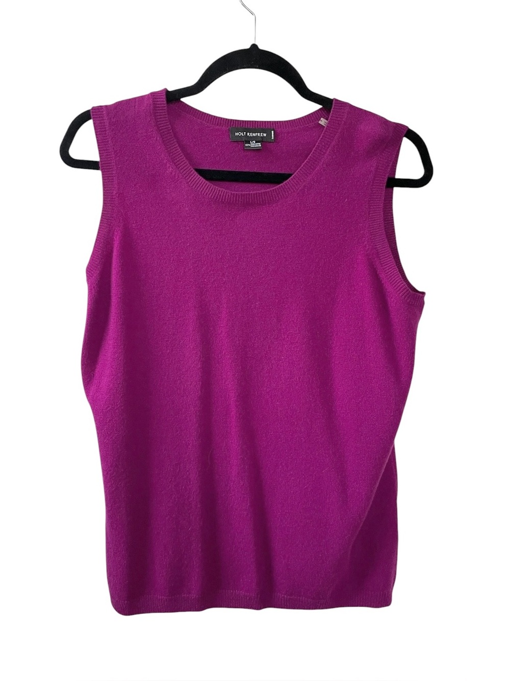 HOLT RENFREW Cashmere Sleeveless Crew Neck Top - Magenta Purple L